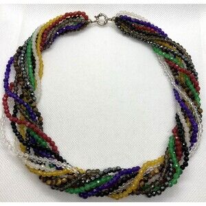 Vintage 10 Strand Gemstone Torsade 20'' Necklace Sterling 925 Silver 124g Quartz